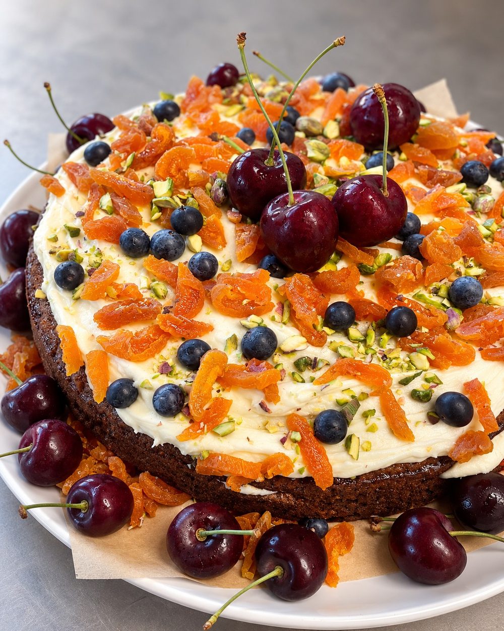 Apricot, cherry and pistachio dessert