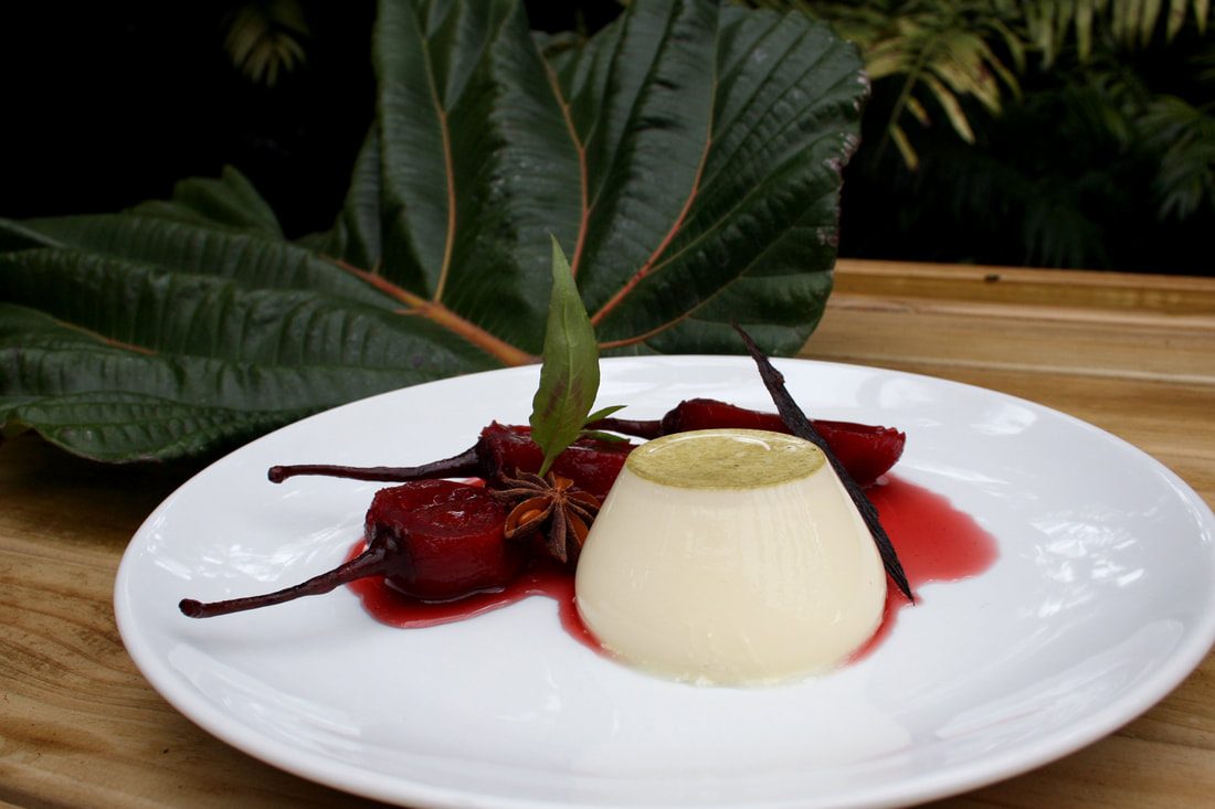 Panna cotta with poached pear