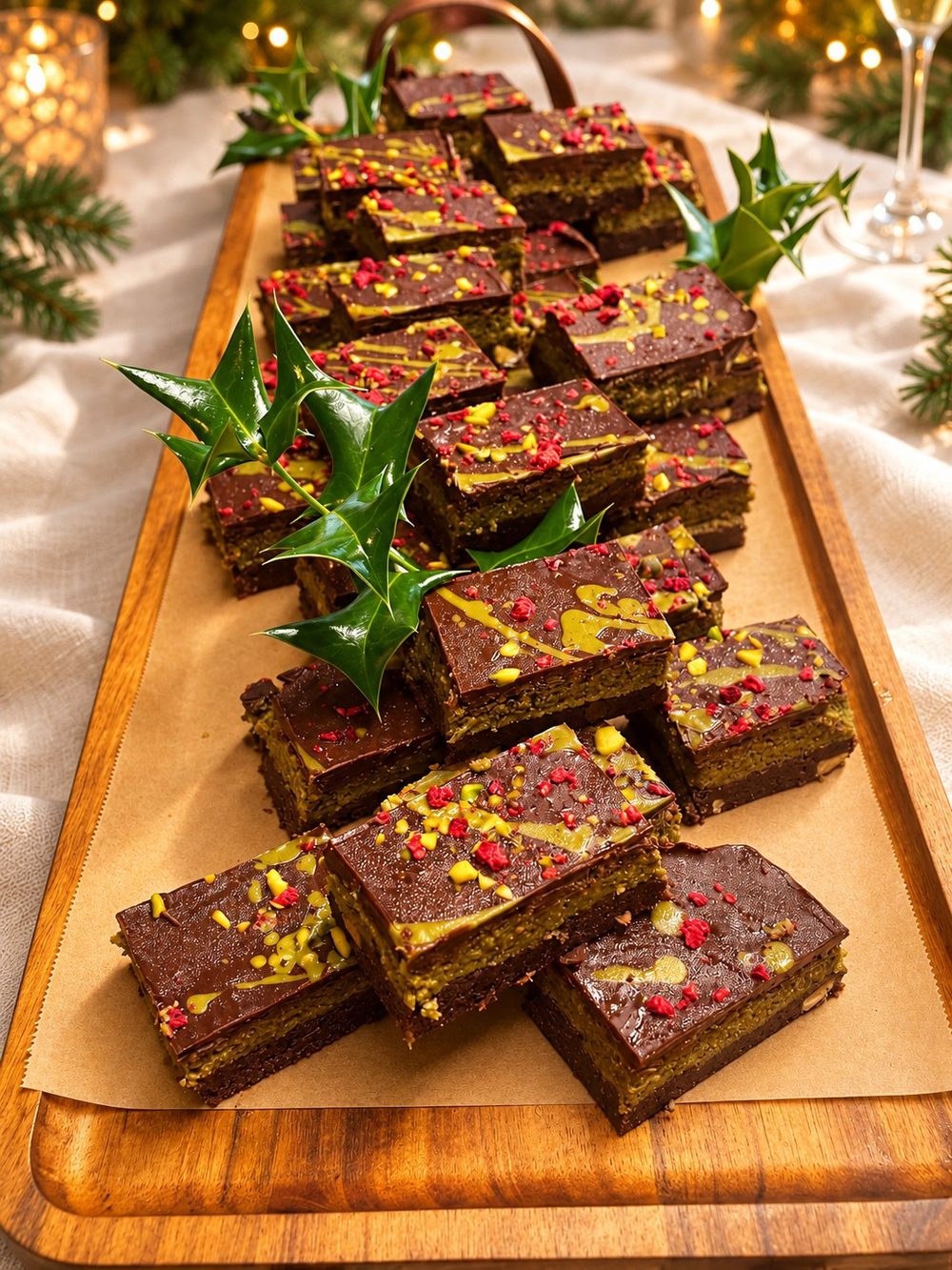 Chocolate pistachio Christmas slice